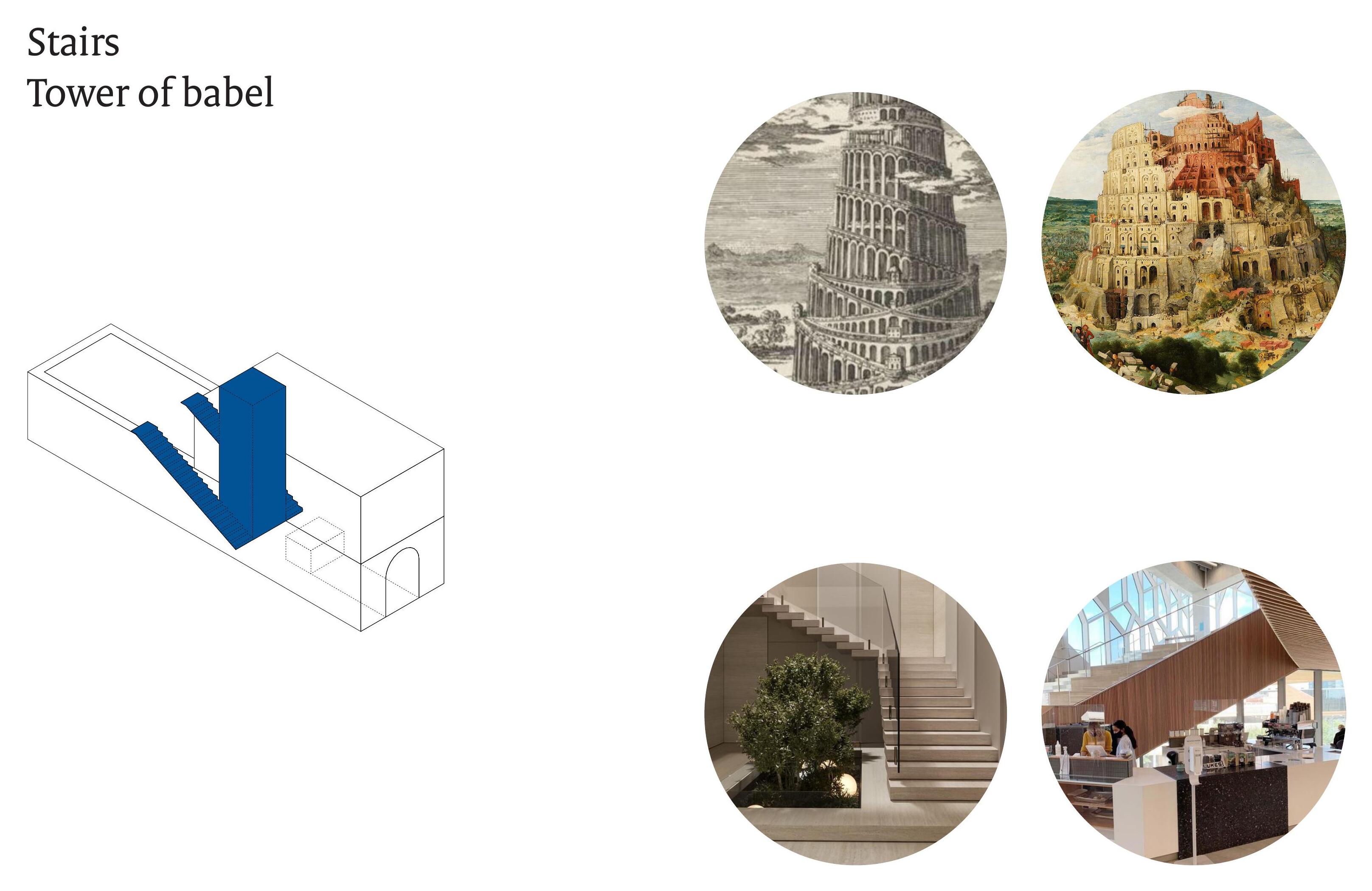 Stair concept referencing the Tower of Babel