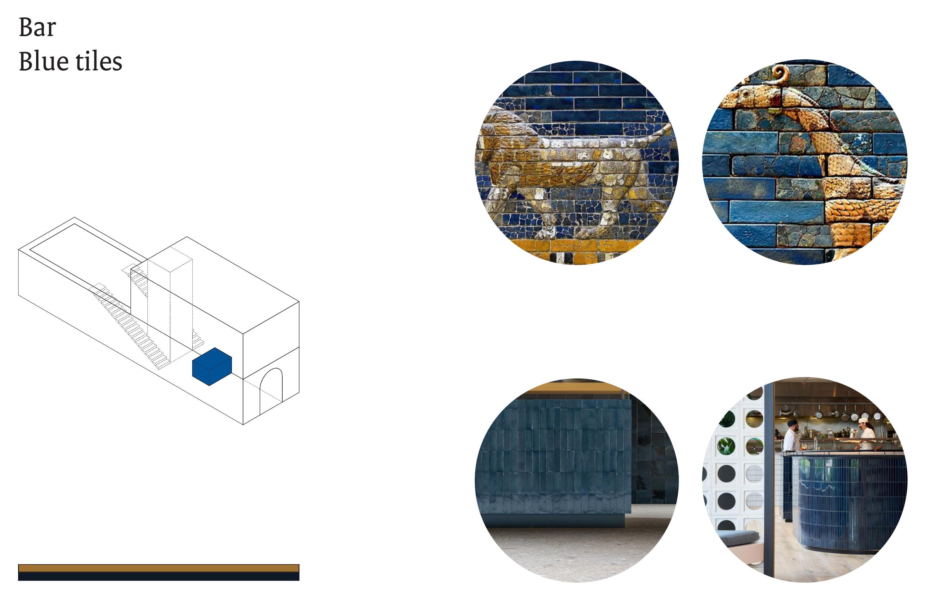 Bar concept: cobalt-blue glazed tile references